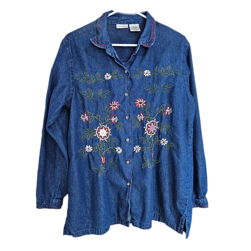 90s y2k boho indie embroidered denim shirt